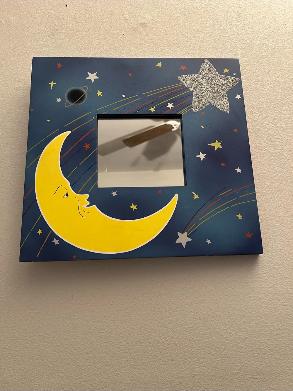 Celestial Kids Moon Stars Mirror Picture Frame Tabletop Wall Hanging